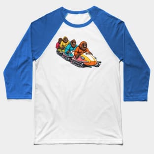 Funny Bobsleigh Bigfoot Crew in Christmas Sleighing Daddies Baseball T-Shirt